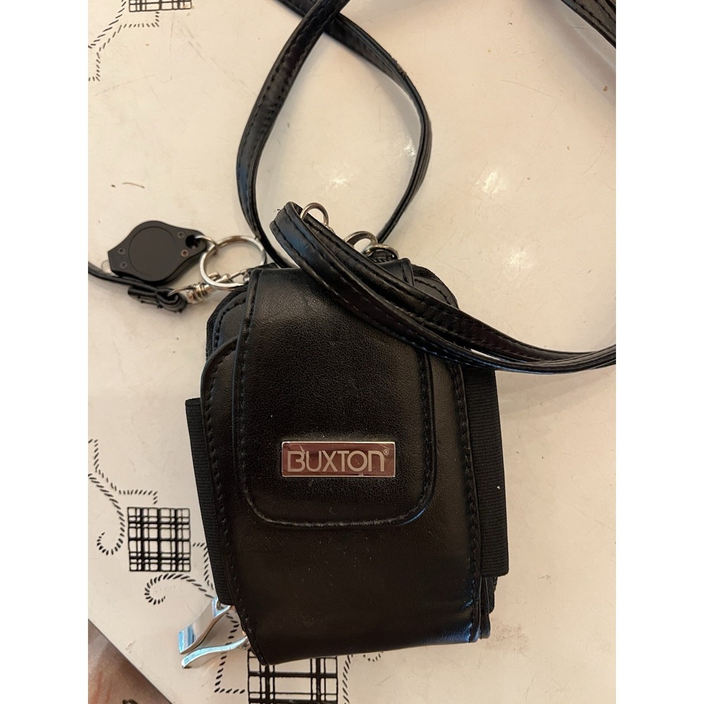 Buxton Black 5"x3.5" Wallet Detachable Crossbody Strap, Belt Loop & Zip Closure